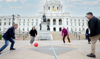 US Bank employees playing foursquare