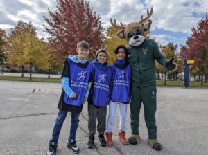 students with Bucks mascot