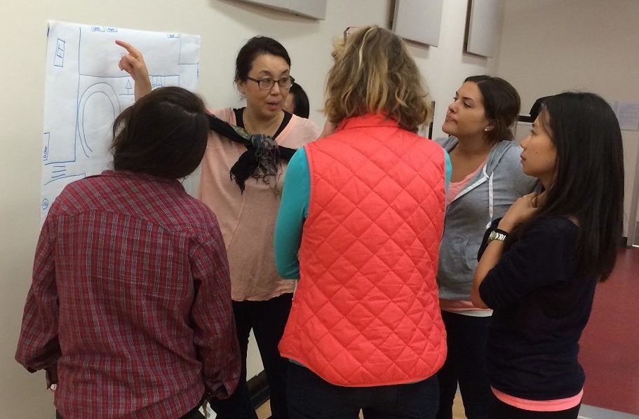 Recess Team members identify key play areas on a map of their play space.