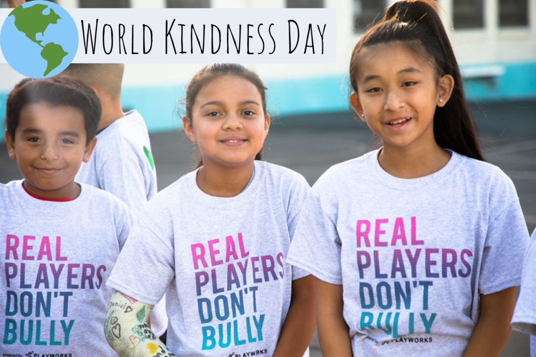 three kids with text "world kindness day"