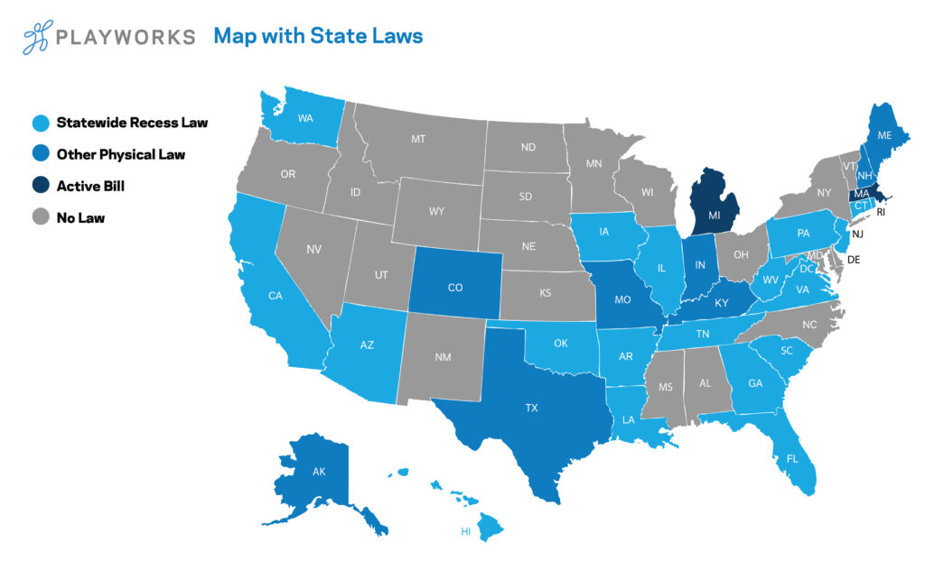 map depicting states with recess laws